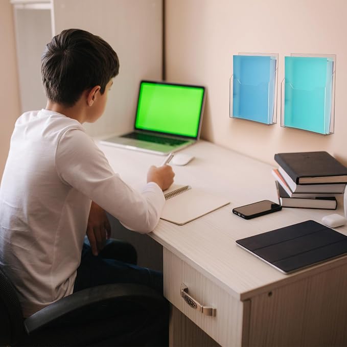 Feifeiya 2Pcs Clear Acrylic File Holder Wall Mount Mail Magazine Organizer File Holders with Screw Wall Office Document Storage Magazine Brochure (12.6"x9.5"x2.4",Widening Vertical,Clear) - Image 6