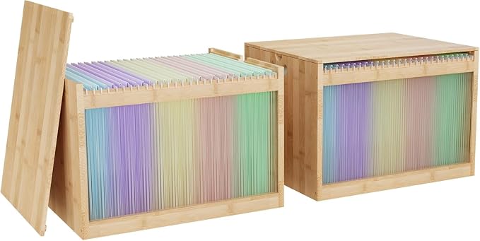 Bamboo Hanging File Organizer, Desktop File Box with Lids, 2 Pack, Natural | Removable Lid, Clear Acrylic Side Panels, 4 Hanging Folders Included, Helps Reduce Dust, Letter & Legal Size, Easy Assembly - Image 7