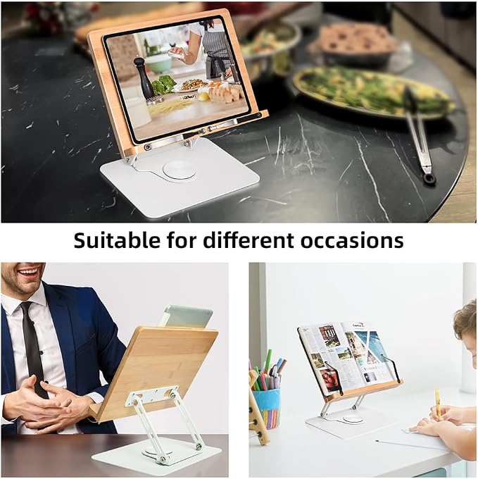 Wishacc 360 Degree Adjustable Book Stand, Reading Holder with Rotating Base (13.2 x 9.2 inches) | 360 Swivel Base, Bible Stand, Cook Book Stand for Kitchen Counter, Document Holder, Paper Stand - Image 7