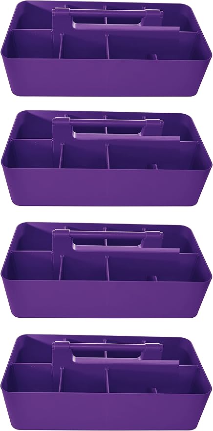 -Large Portable Caddy, DIY Dividers, 8 Compartments, School Office Supplies Home Business Organizer,Portable Basket with Handle Made in USA (4 PACK, Royal Purple) - Image 9