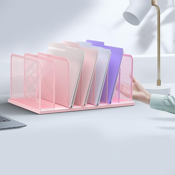 Kuntine.B 7-Section Upright Desk File Organizer Pink 2 Pack | Vertical, Mesh, Metal, Assembly, Stability, Sturdiness, Organization, Standing - Image 6