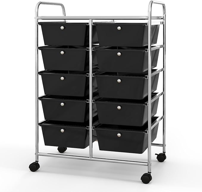 Giantex 10 Drawers Rolling Cart, Classroom Organizers, Storage Cart with Wheels, for Teacher Office Home School Supplies Tool Craft Art Paper, Black - Image 10