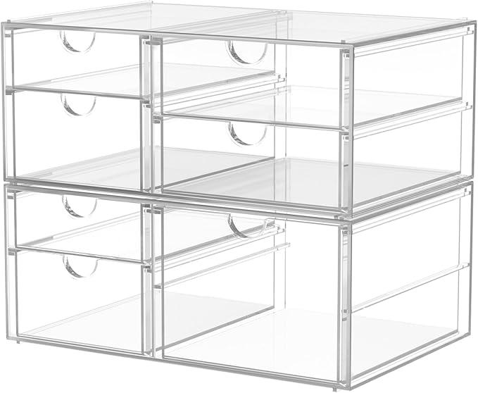 Acrylic 2-Pack 7-Drawer Makeup & Storage Organizer for Bath,Desk | Smooth-glide drawers, clear body, dustproof, wipe clean, for office supplies, pens, rings, earrings, tweezers, cotton swabs - Image 8