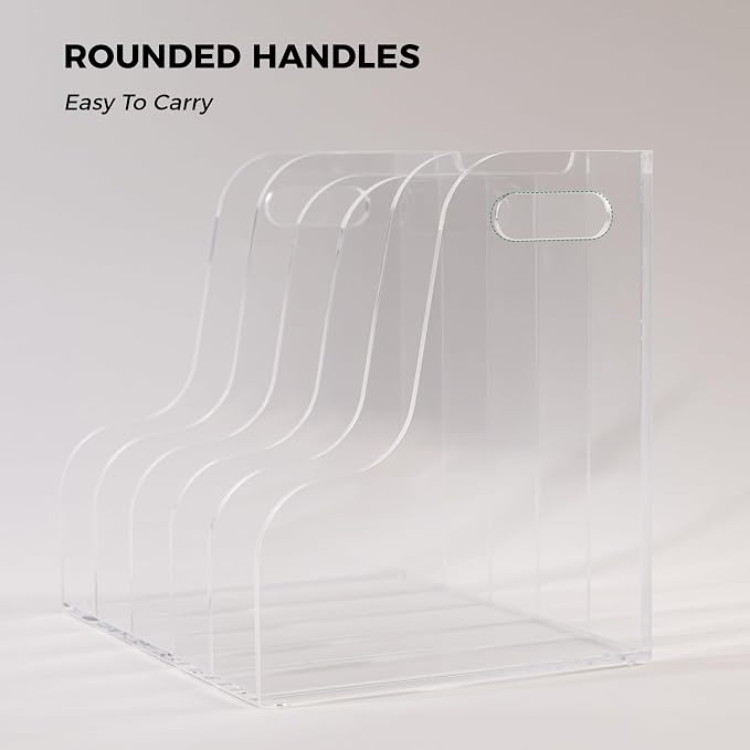 5 Vertical Compartments File Holder, Clear Acrylic Desk Organizer and Storage Bins Holding for Magazines, Binders, Notebooks, Envelopes, Multi-purpose Document Organizer for Home Office - Image 7