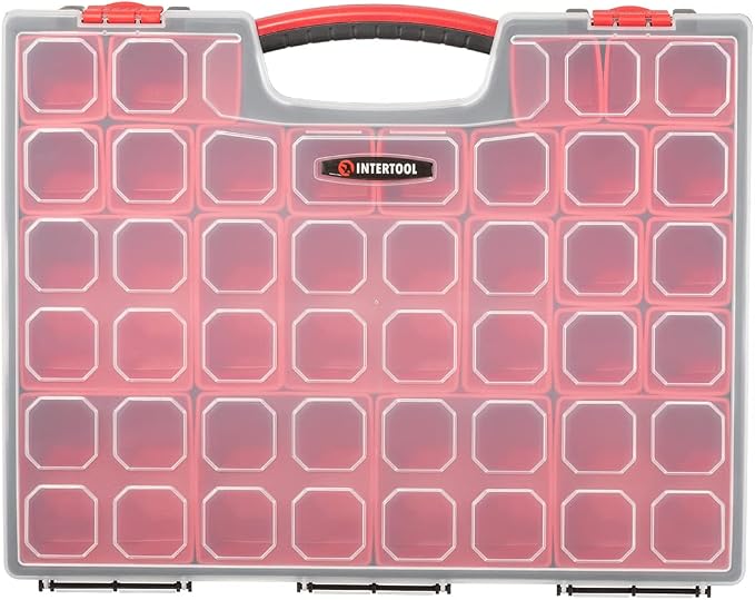 INTERTOOL Hardware Organizer with 24 Removable Bins - Small Parts Storage Tool Box for Nuts, Bolts, Screws, Nails - Portable Handle Transparent Lid with Locks BX08-4033 - Image 8