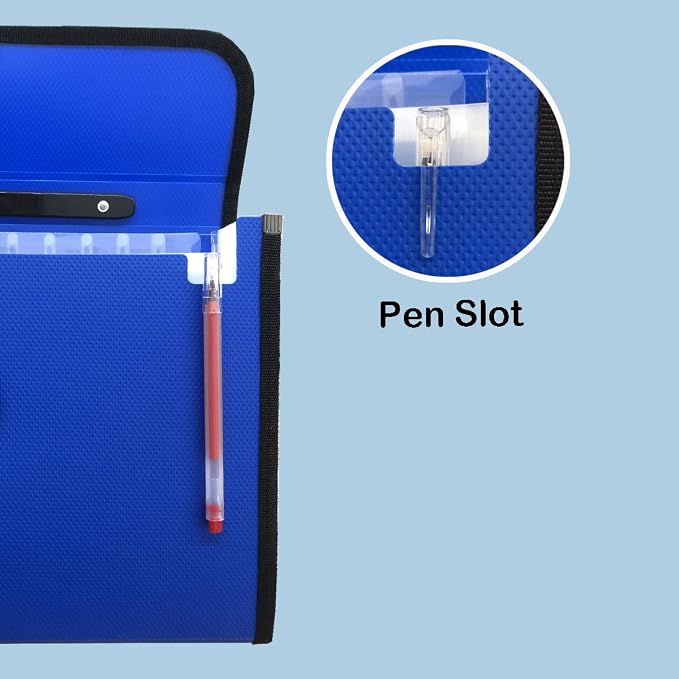 Extra Large Legal Size/Foolscap 12 Pockets Accordion File Organizer with Handle, TRANBO Portable Expanding File Folder, Expandable Plastic Document Organizer for Travel School Office - Blue - Image 5