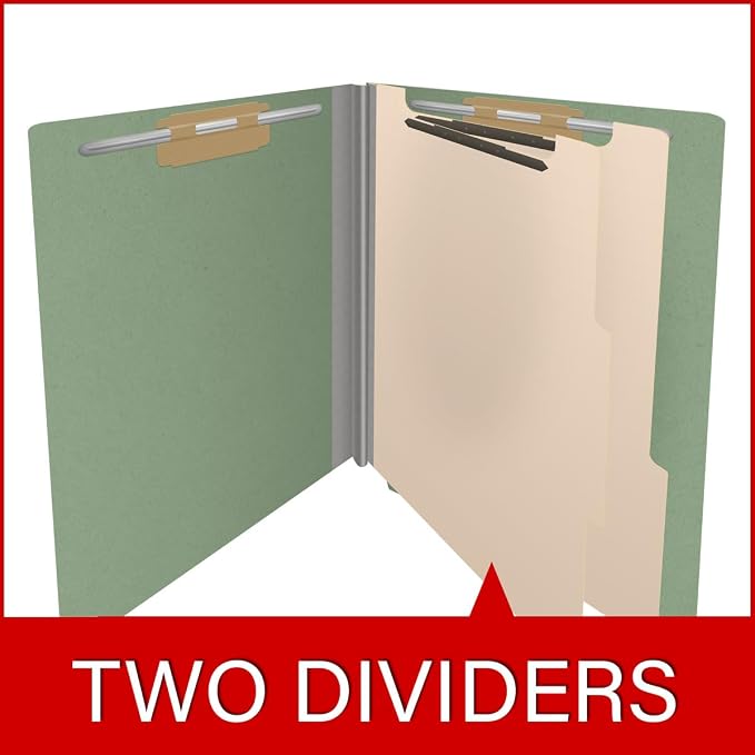 Pressboard Classification Folders, Full Cut End Tab, Letter Size, 2 Dividers, Green (Box of 10) - Image 8