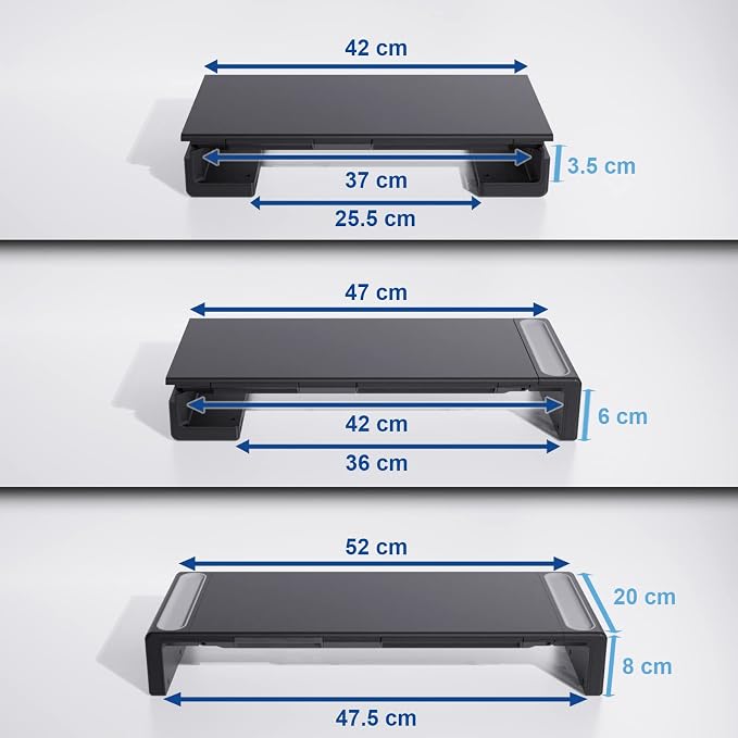 Adjustable Monitor Stand Riser with Drawer - Foldable Computer Stand for Desk, Desktop Organizer with Phone Holder & Pen Slot, Space Saving Laptop Riser for Home Office, Black - Image 8