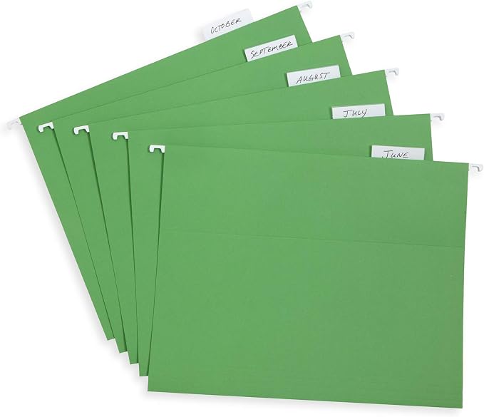Blue Summit Supplies 50 Hanging File Folders, Letter Size, Green | Reinforced letter size, 1/5 cut tabs, plastic tabs and inserts included, for filing cabinet, home, and office - Image 5