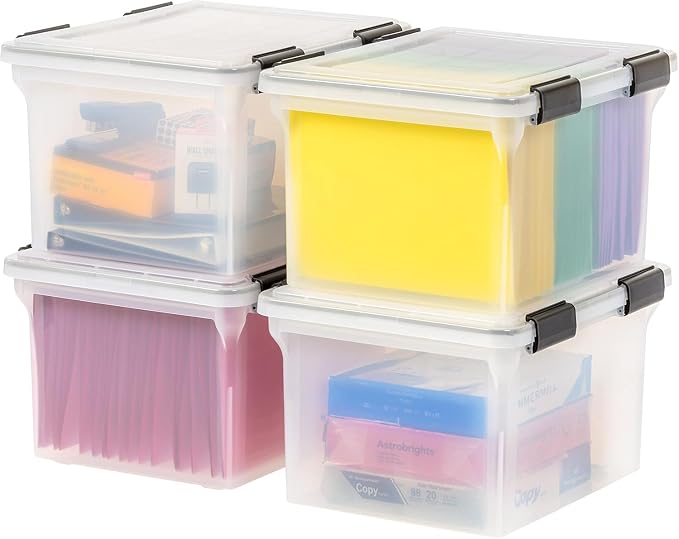 IRIS USA WeatherPro File Box Organizer, Letter/Legal, 32 Qt. 4-Pack, Clear | Organize important documents with water-resistant protection, secure latches, and stackable design for home or office storage - Image 10