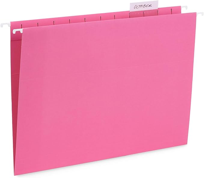 Blue Summit Supplies 50 Hanging File Folders, Letter Size, Pink | Reinforced letter size, 1/5 cut tabs, plastic tabs and inserts included, for filing cabinet, home, and office - Image 8