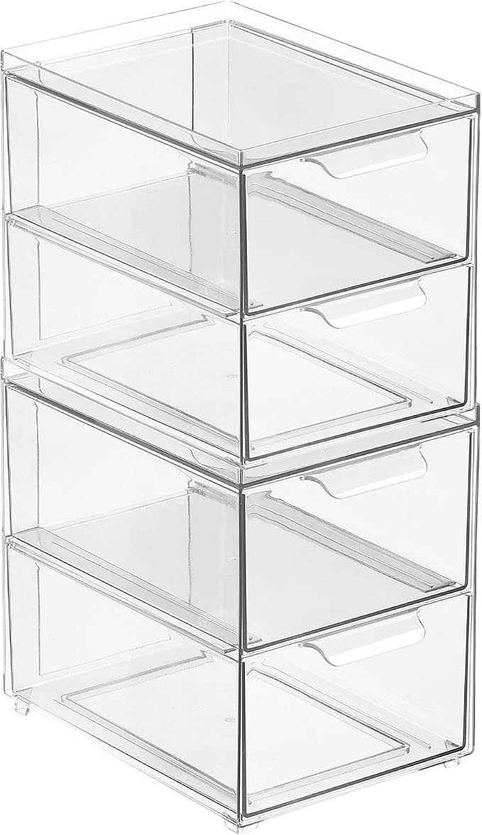 mDesign Stackable Storage Containers Box with 2 Pull-Out Drawers - Stacking Plastic Drawer Bins for Master or Guest Bathroom, Linen Closet, Vanity, or Makeup Table - Lumiere Collection - 2 Pack, Clear - Image 9