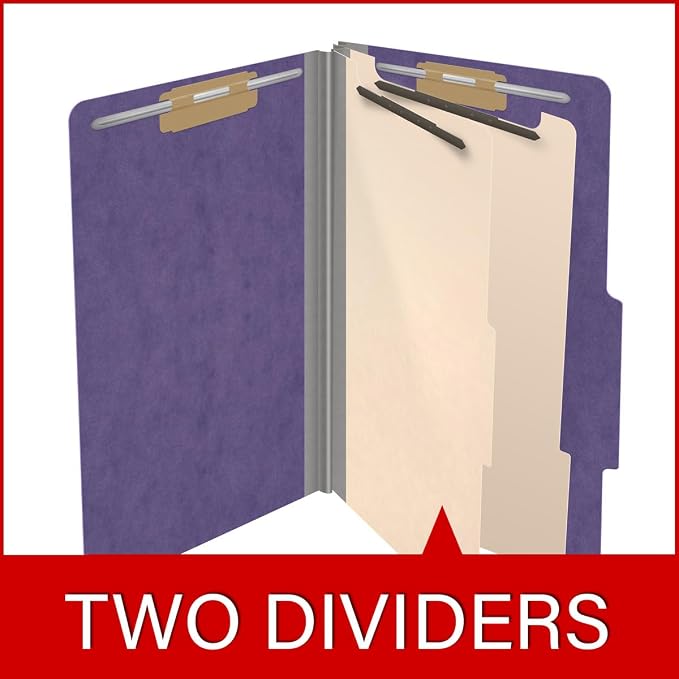 25 Pt. Pressboard Classification Folders, 2/5 Cut ROC Top Tab, Legal Size, 2 Dividers, Purple (Box of 10) - Image 8