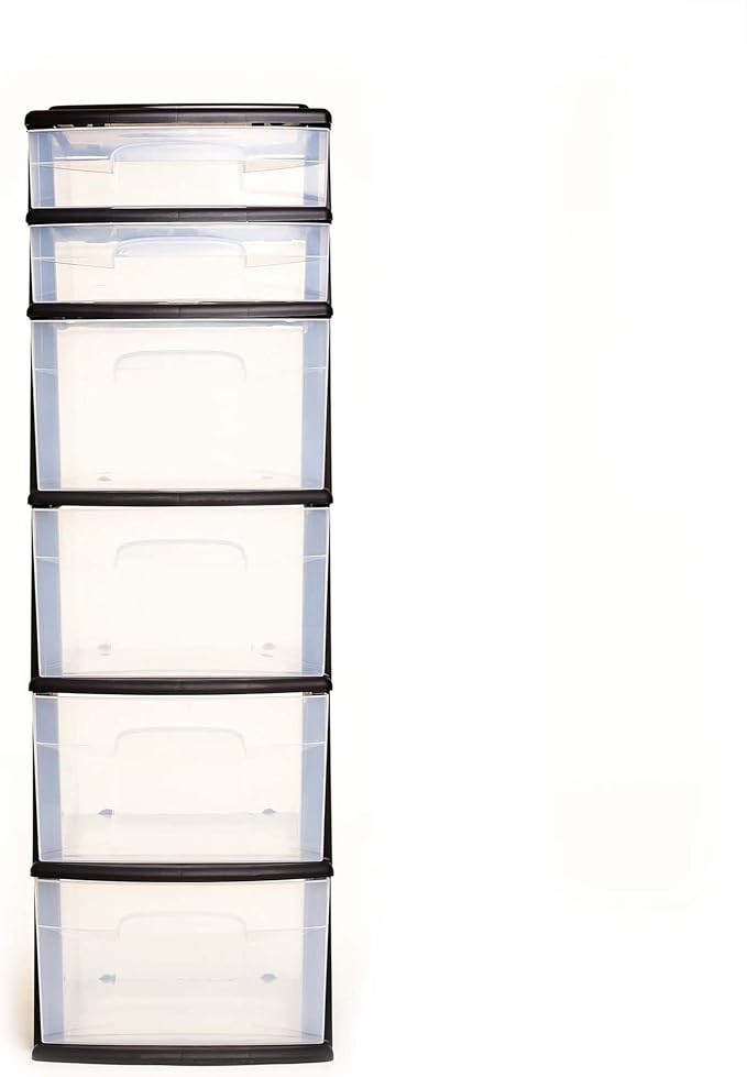 HOMZ Drawer Tower, 6-Tier Storage Cart with Removable Wheels, Black Frame | Plastic Organizer with Clear Bin Drawers for Bedroom, Bathroom, Home Office, and Dorm Rooms - Image 8