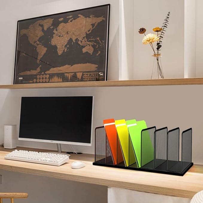 Kuntine.B 7-Section Upright Desk File Organizer Black 2 Pack | Vertical, Mesh, Metal, Assembly, Stability, Sturdiness, Organization, Standing - Image 7