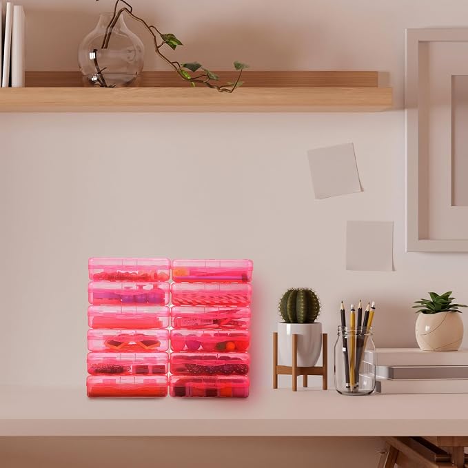Leelosp 12 Pack Clear Pencil Boxes for School Bulk, Large Plastic Pencil Case with Lid, Stackable Hard Crayon Storage Box for Classroom Kids, Desk Drawer Organizer for Office Home(Pink) - Image 7
