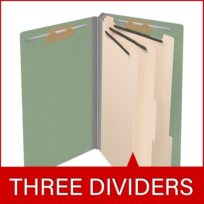 Ecom Folders End Tab Pressboard Classification Folders | Legal Size 25 Pt Type III Stock with 3 Dividers & 3" Tyvek Expansion | 2 Fasteners Pos 1 & 3 for Medical & Office Docs | Green, Box of 10 - Image 8