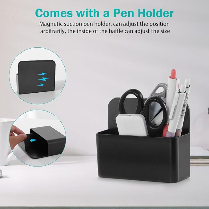 Desk Side Storage, Under Desk Storage, Steel Hanging Desk Organizer, Laptop Holder, with Pen Holder, No Drill Desk Storage Holder for Office and Home - 2 Tier(Black) - Image 7