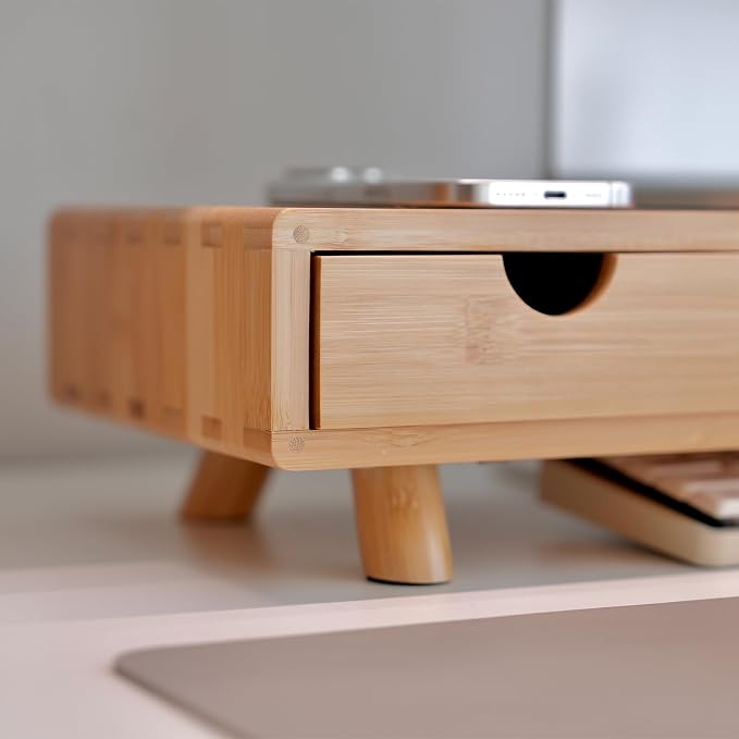Bamboo Monitor Stand Riser with Drawer | Ergonomic Computer Riser for Desk with Cable Management & Storage Organizer, Wood Monitor Stand for Home Office - Image 9