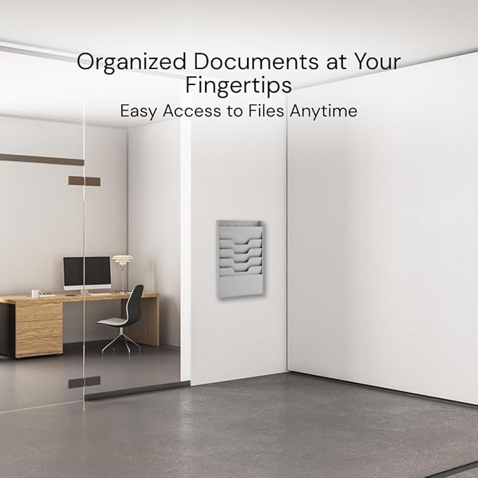 4 Tier Wall Mounted File Organizer, Metal Task Rack for Office Documents, Mail & Folders, Space-Saving Office Wall Organizer, Graywhite 19.5”H - Image 7