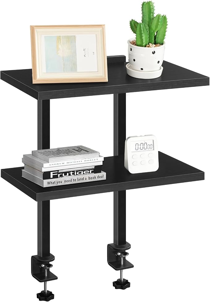 MAHANCRIS Clamp On Desk Organizer, 2-Tier Desktop Bookshelf, Adjustable Desk Storage Shelf, Metal Frame, for Office, Study and Game Room, Black DSBK3501 - Image 9