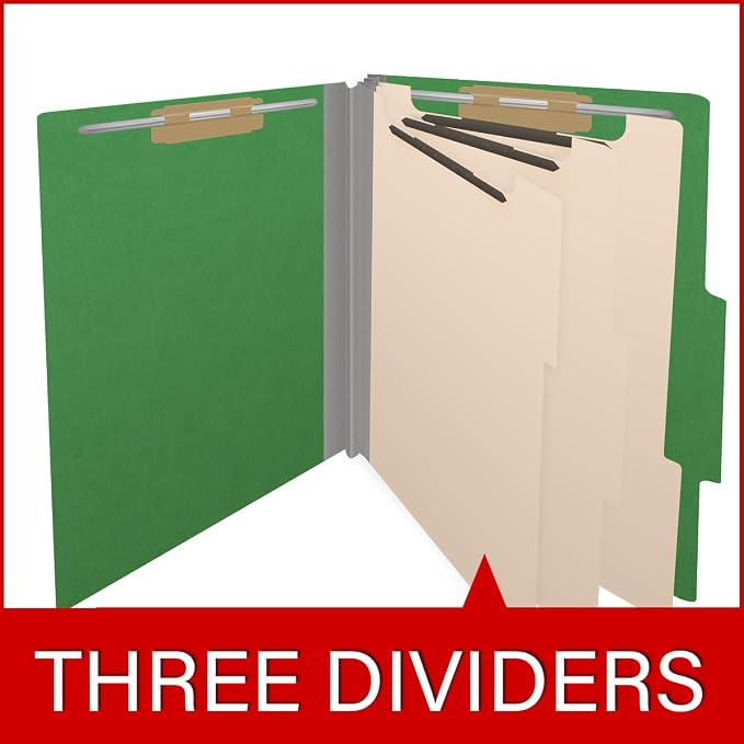 25 Pt. Pressboard Classification Folders, 2/5 Cut ROC Top Tab, Letter Size, 3 Dividers, Moss Green (Box of 10) - Image 8