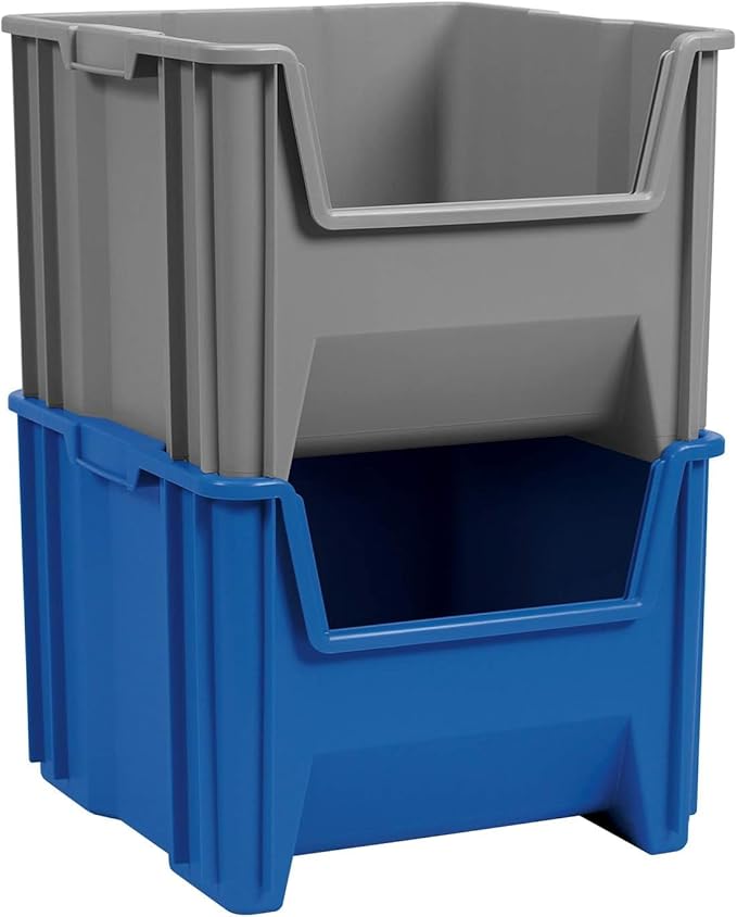 Akro-Mils 13018 Stak-N-Store Stackable Storage Bins, Heavy Duty Garage Storage Containers, Open Front Plastic Organizer for Tools, Shelves, Closet Organizer, 17-1/2" x 16-1/2" x 12-1/2", Gray, 2-Pack - Image 6