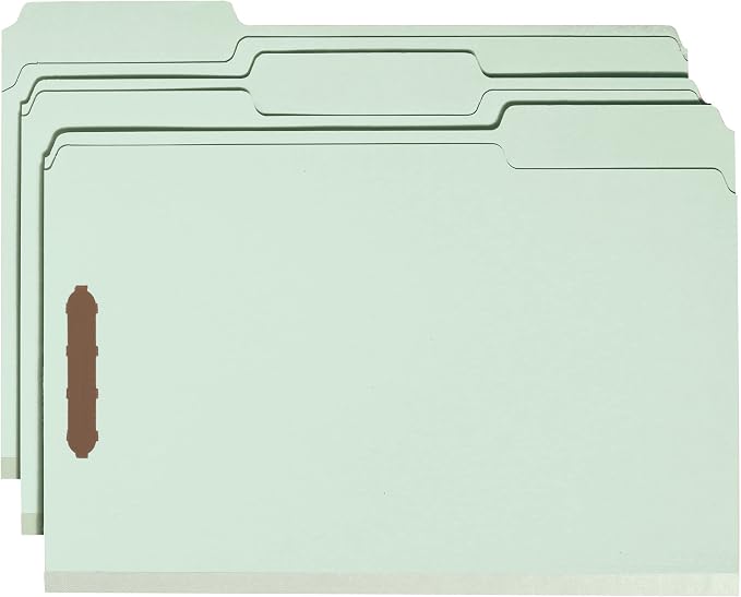 Smead Pressboard Fastener File Folder, 2 Fasteners, 1/3-Cut Tab, 2" Expansion, Legal Size, Gray/Green, 25 per Box (20004) - Image 4