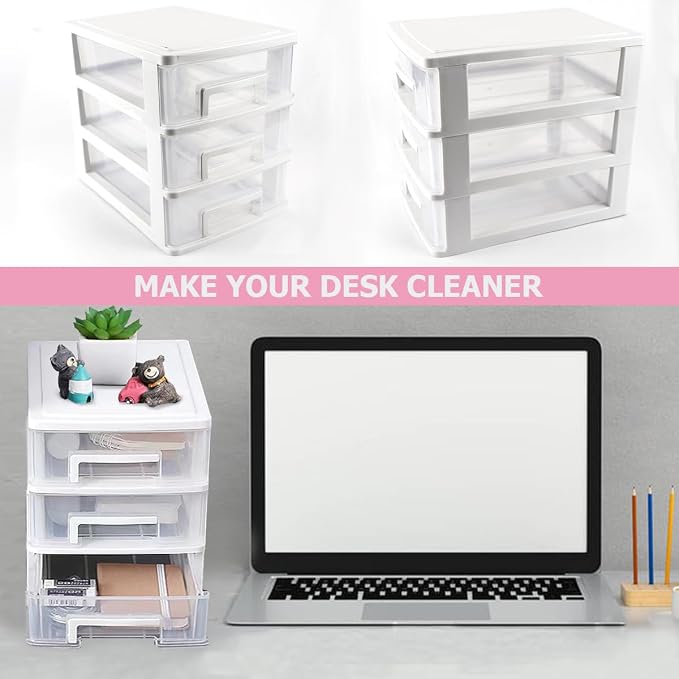 Plastic Desk Organizer,Desk Storage Box with 3 drawers,Makeup Organizer Sundries Storage Multifunction Storage Rack for Office School Home (White) - Image 7