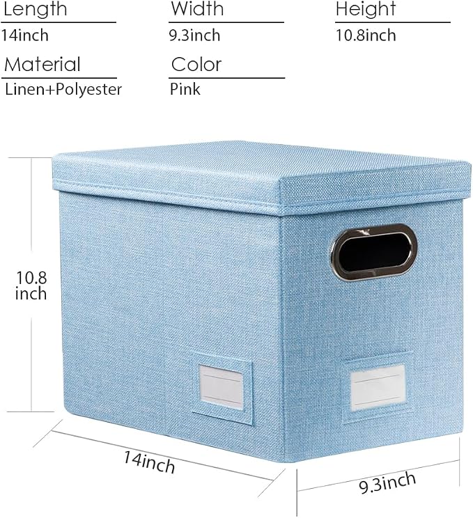 File Organizer Box - Set of 1 Collapsible Decorative Linen Filing Storage Hanging File Folders with Lids Office Cabinet Letter Size Blue (14x9.3x10.8 inch) - Image 7