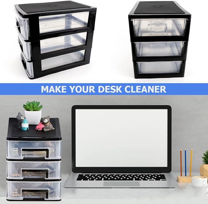 3 Tier Plastic Drawer Organizer Storage Box for Desk, Cosmetics, Jewelry, Office Supplies, Home Organization (8.46" x 5.9" x 7.48") - Image 7