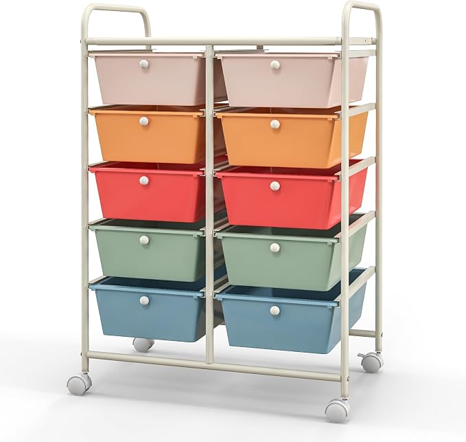 Giantex 10 Drawers Rolling Cart, Classroom Organizers, Storage Cart with Wheels, for Teacher Office Home School Supplies Tool Craft Art Paper, Multicolor - Image 9