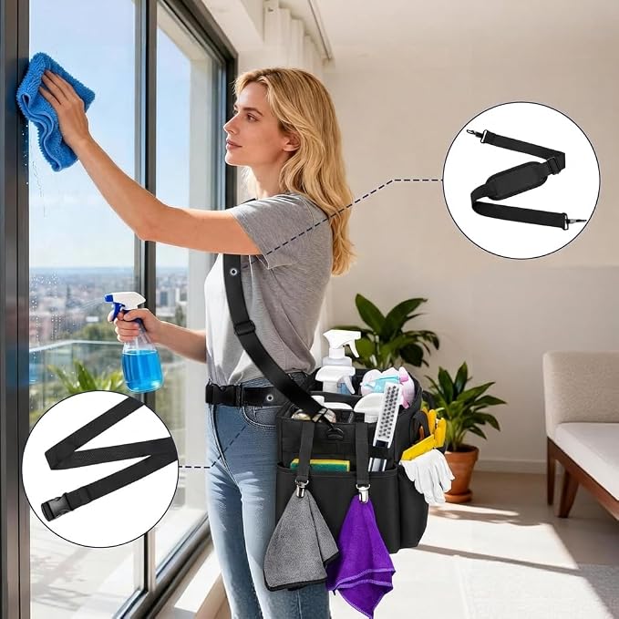 Ytonet Extra Large Cleaning Caddy for Cleaning Supplies, Housekeeping Tote | Wearable Cleaning Caddy Bag with Adjustable Shoulder Straps and Waist Strap, Professional Cleaning Bag for Housekeeper, Black - Image 6