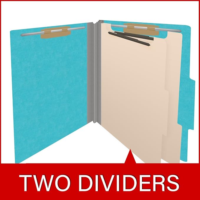 Heavy Duty End Tab Color Folders, 2/5 Cut ROC Top Tab, Letter Size, 2 Divider, Light Blue (Box of 10) - Image 8