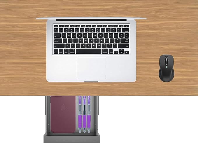 Under Desk Mounted Sliding Pull-out Drawer for Office Desk | Table Storage Organizer for Sit Stand Workstation- W 9.8" x D 9.8" x 2.5", Metal, Black (Small) - Image 5