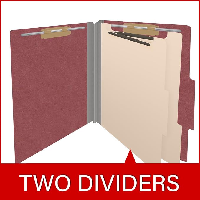 25 Pt. Pressboard Classification Folders, 2/5 Cut ROC Top Tab, Letter Size, 2 Dividers, Dark Red (Box of 10) - Image 8