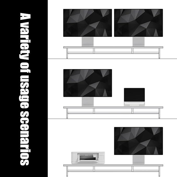 FENSULN Dual‑Tier Monitor Stand for Modern Desk Setup – Minimalist Wooden and Metal Riser Shelf with Transparent Acrylic Feet for Dual Monitors, Laptops, Home Office Aesthetic,Beige and White - Image 6