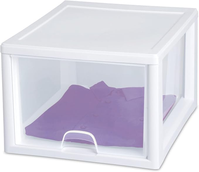 Sterilite Stacking Drawer Storage Organizer for Clothes, 27 Quart, 12-Pack | White Frame, Stackable Modular Clear Plastic Drawers & Containers for Clothing, Accessories, Craft Supplies, Shoes or Linens - Image 9