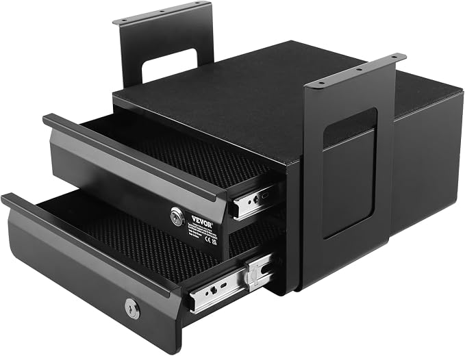 VEVOR Under Desk Double Stacked Lockable Slide Out Drawer, 13 inch Lockable Under Table Pull-out Drawer Attachment for Sit Stand Workstation, Secure Under Desk Storage Organizer, Black - Image 11