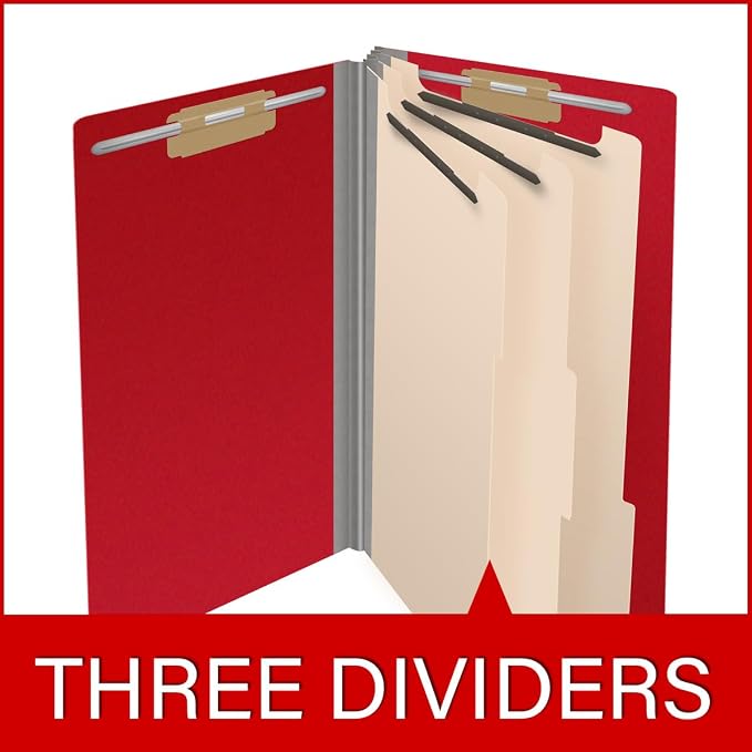 Pressboard Classification Folders, Full Cut End Tab, Legal Size, 3 Dividers, Deep Red (Box of 10) - Image 8