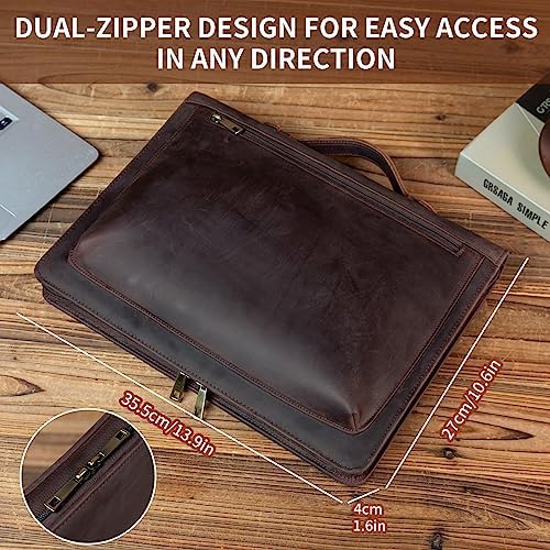 YIWEN Leather Portfolio with Handle, Zippered Front Pocket and Clip - Image 7