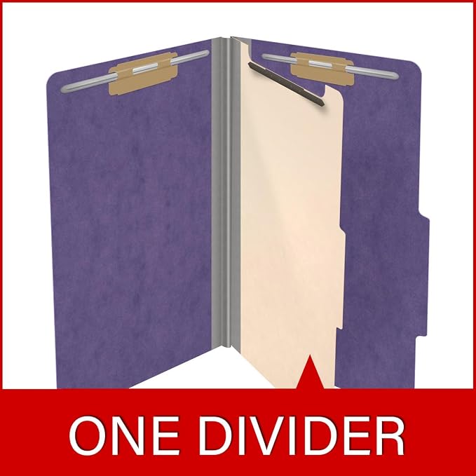 25 Pt. Pressboard Classification Folders, 2/5 Cut ROC Top Tab, Legal Size, 1 Divider, Purple (Box of 10) - Image 8