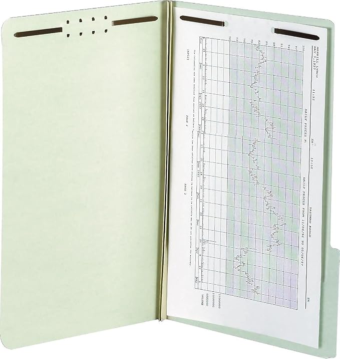 Smead Pressboard Fastener File Folder with SafeSHIELD Fasteners, 2 Fasteners, 2/5-Cut Tab Right of Center Position, Guide Height, 1" Expansion, Letter Size, Gray/Green, 25 per Box (14980) - Image 3