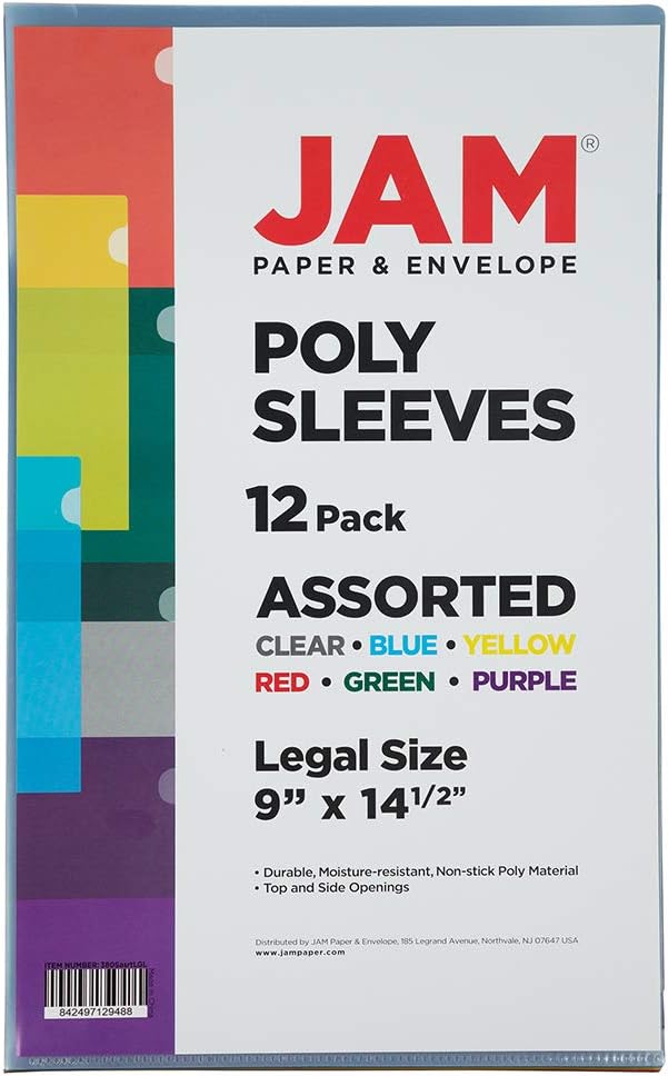 JAM PAPER Plastic Sleeves - Legal Size - 9 x 14 1/2 - Assorted Color Project Pockets - 12 Page Protectors/Pack - Image 5