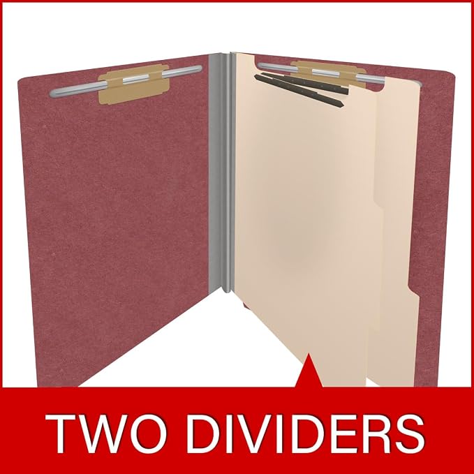 Pressboard Classification Folders, Full Cut End Tab, Letter Size, 2 Dividers, Dark Red (Box of 10) - Image 8