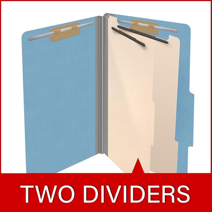 18 pt Heavy Duty Top Tab Color Folders, 2/5 Cut ROC Top Tab, Legal Size, 2 Dividers, Blue (Box of 10) - Image 8