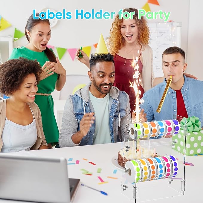 Label Dispenser 12 Disks Acrylic Sticker Dispenser Label Roll Holder(Clear) | Multi-Use Adjustable Double-Layer Sticker Holder Organizer, Stable Desktop Sticker Stand Label Holders for Home Office - Image 8