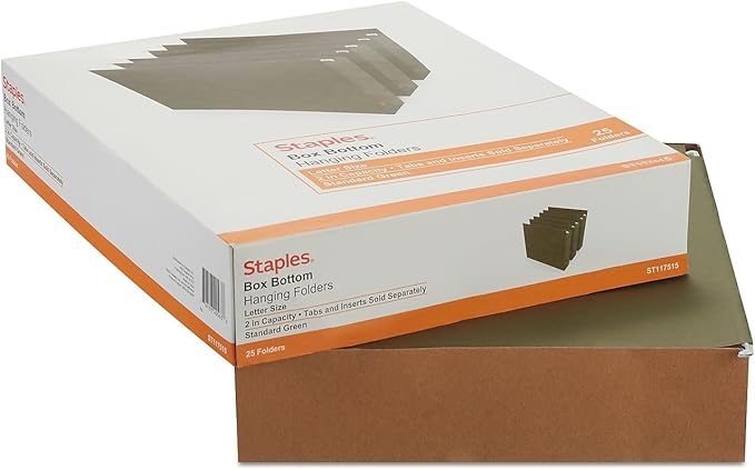 Staples Hanging File Folders, Letter Size, 2" Expansion, 1/5‑Cut Tabs, Standard Green – Durable Everyday Filing, 25‑Pack - Image 6