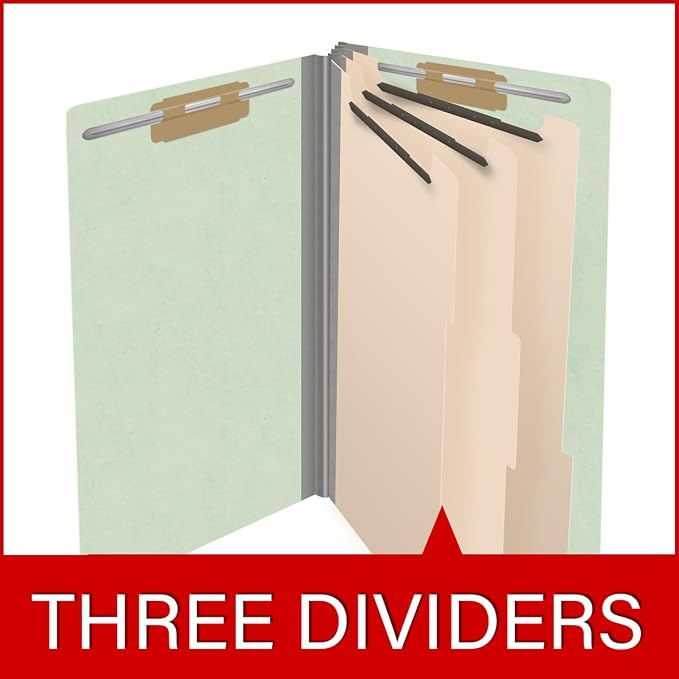 Ecom Folders End Tab Pressboard Classification Folders | Legal Size 25 Pt Type III Stock with 3 Dividers & 3" Tyvek Expansion | 2 Fasteners Pos 1 & 3 for Medical & Office Docs | Pale Green, Box of 10 - Image 8