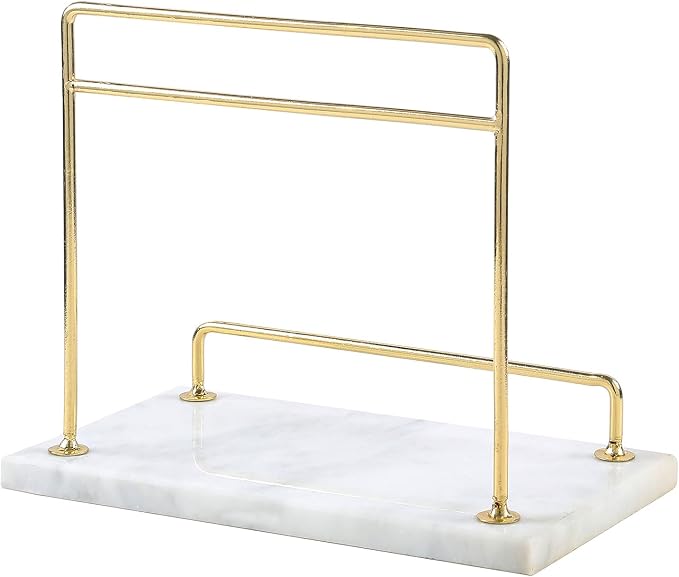 MyGift Modern Marble Cookbook Stand, Kitchen Countertop Recipe Holder Stand with Brass Tone Metal Rail - Image 7